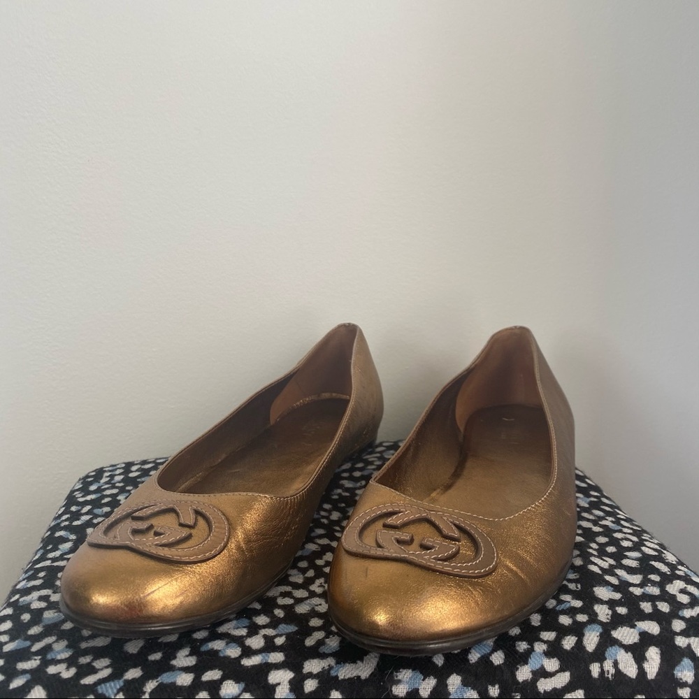 Gucci Gold Bronze Ballerina Flats